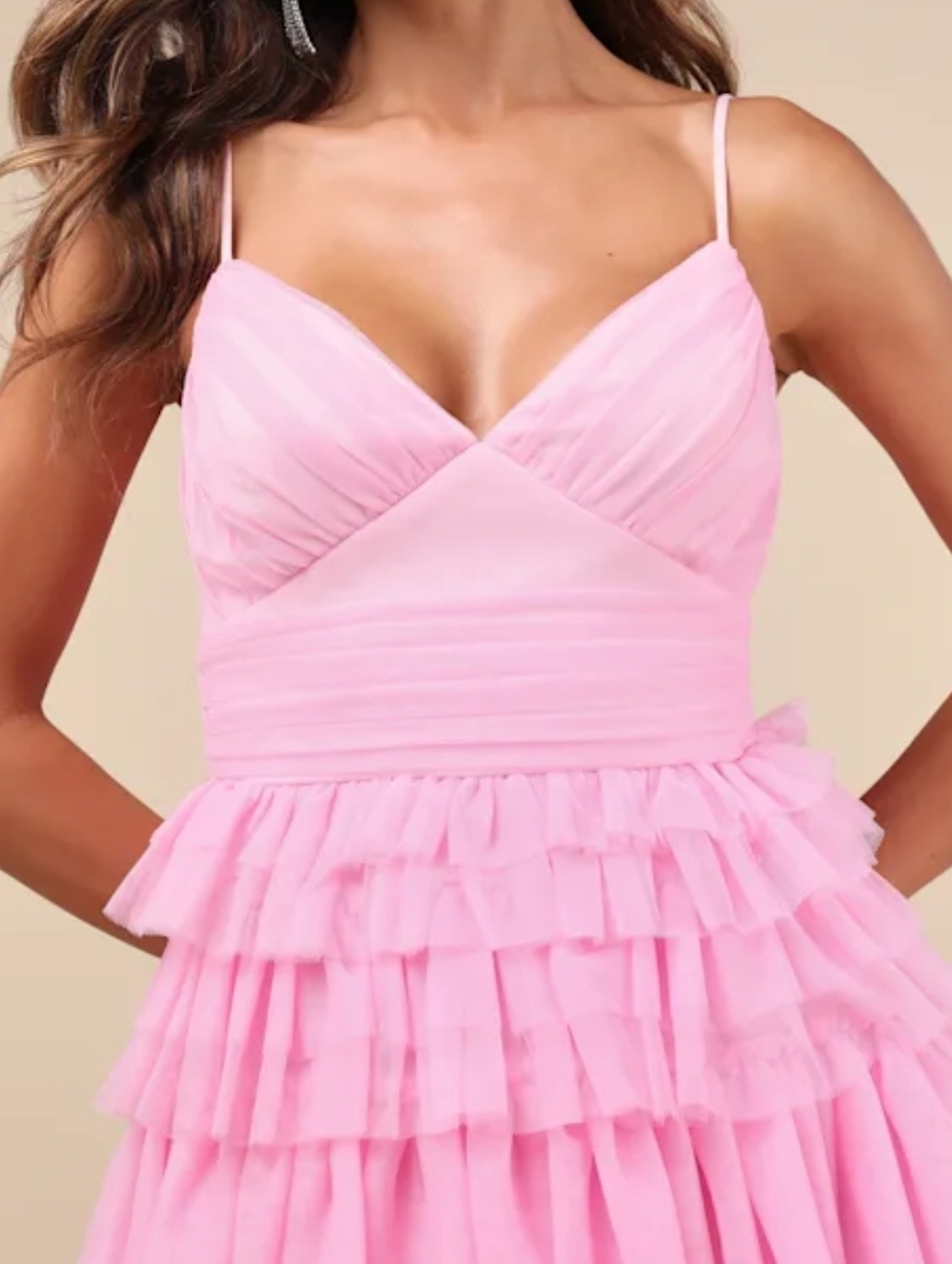 Luus Special Poise Pink Tulle Pleated Sleeveless Tiered Mini Dress, Size XXL - Picture 3 of 12